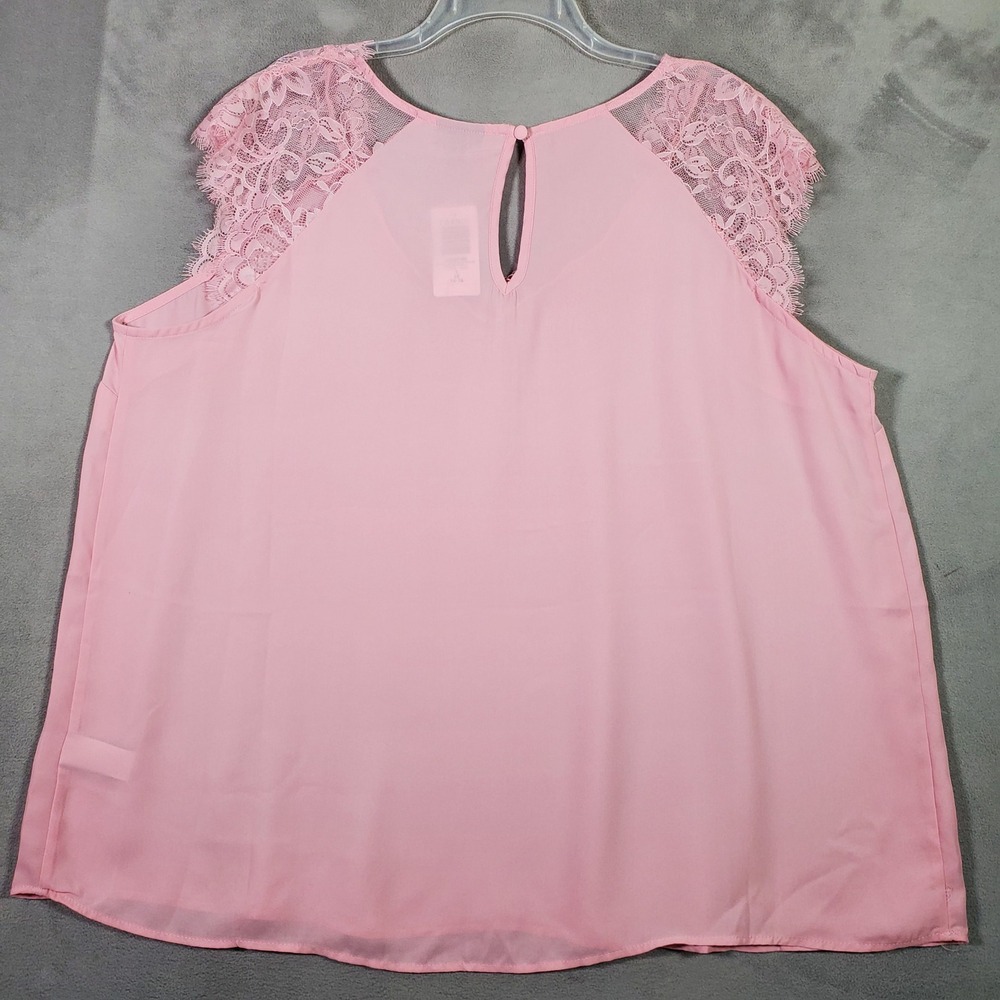 Torrid Blouse Womens 1X Pink Georgette Lace Trim V-Neck Coquette Romantic NEW - Picture 2 of 8